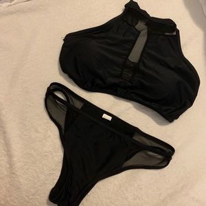 Black mesh high neck bikini